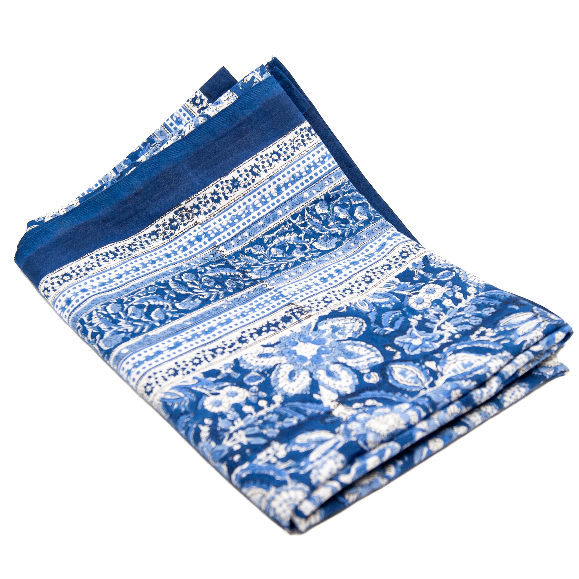 Block Hand Printed Tablecloth - Sapphire Blooms