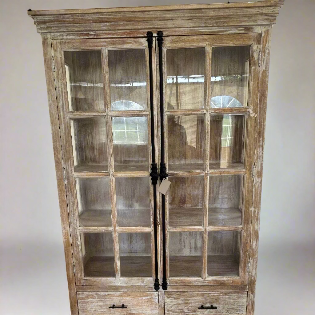 Large wooden cabinet with glass doors 