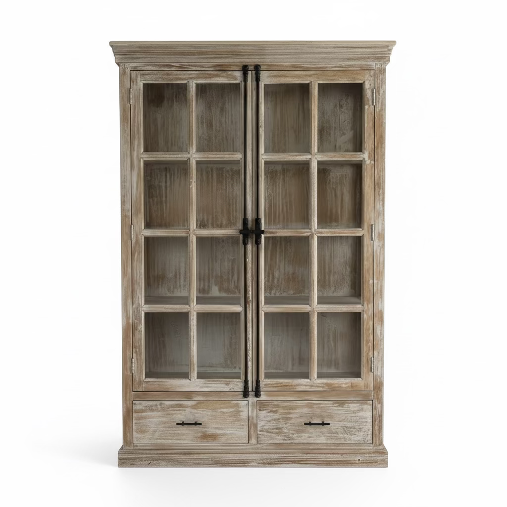 Large wooden cabinet with glass doors 