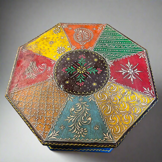 Decorative octagonal table with colorful patterns 