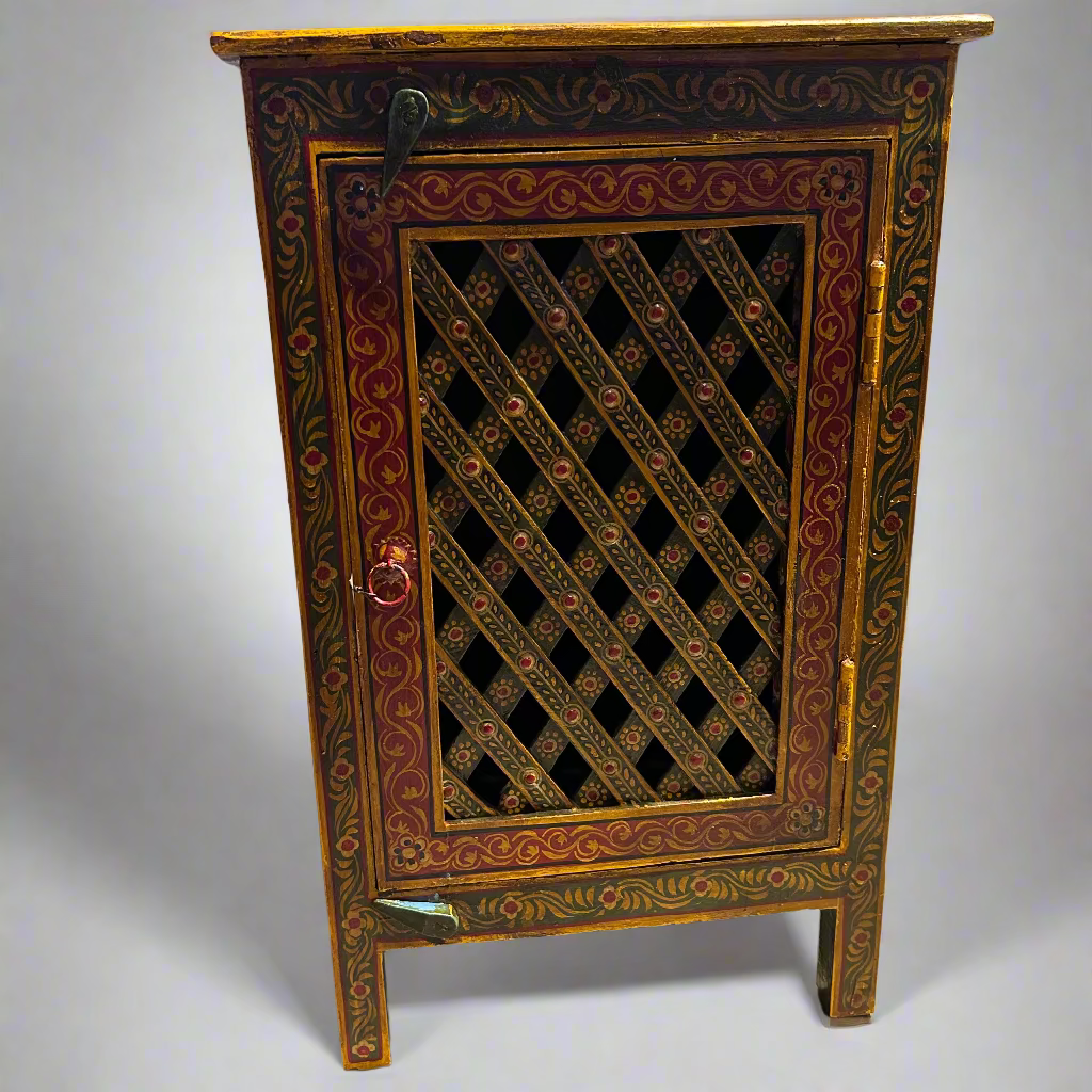 Decorative wooden cabinet with lattice design 