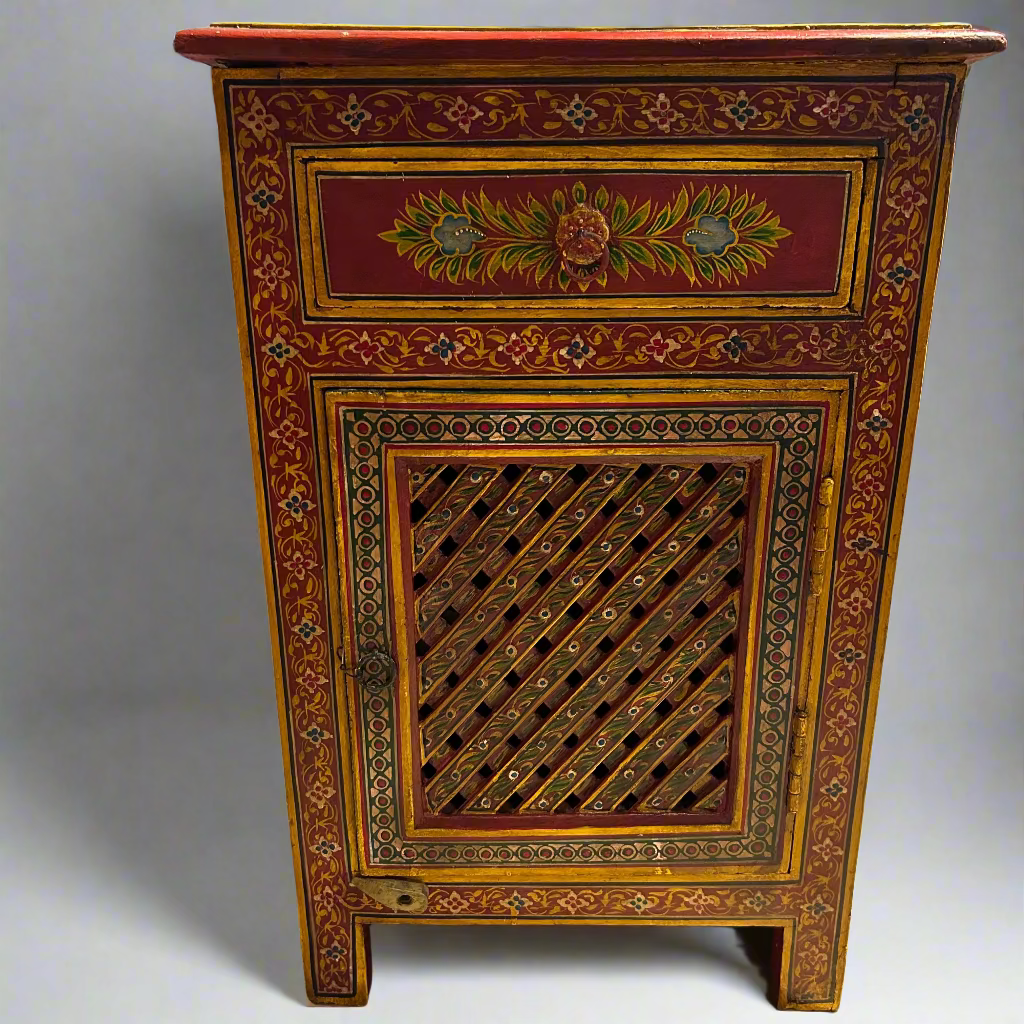 Decorative wooden cabinet with intricate patterns 