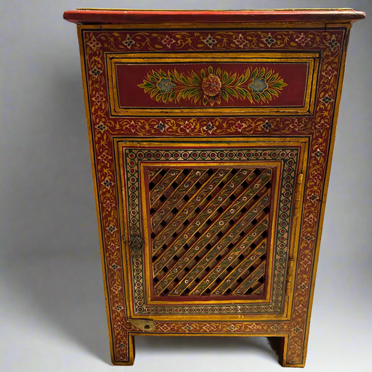 Decorative wooden cabinet with intricate patterns 