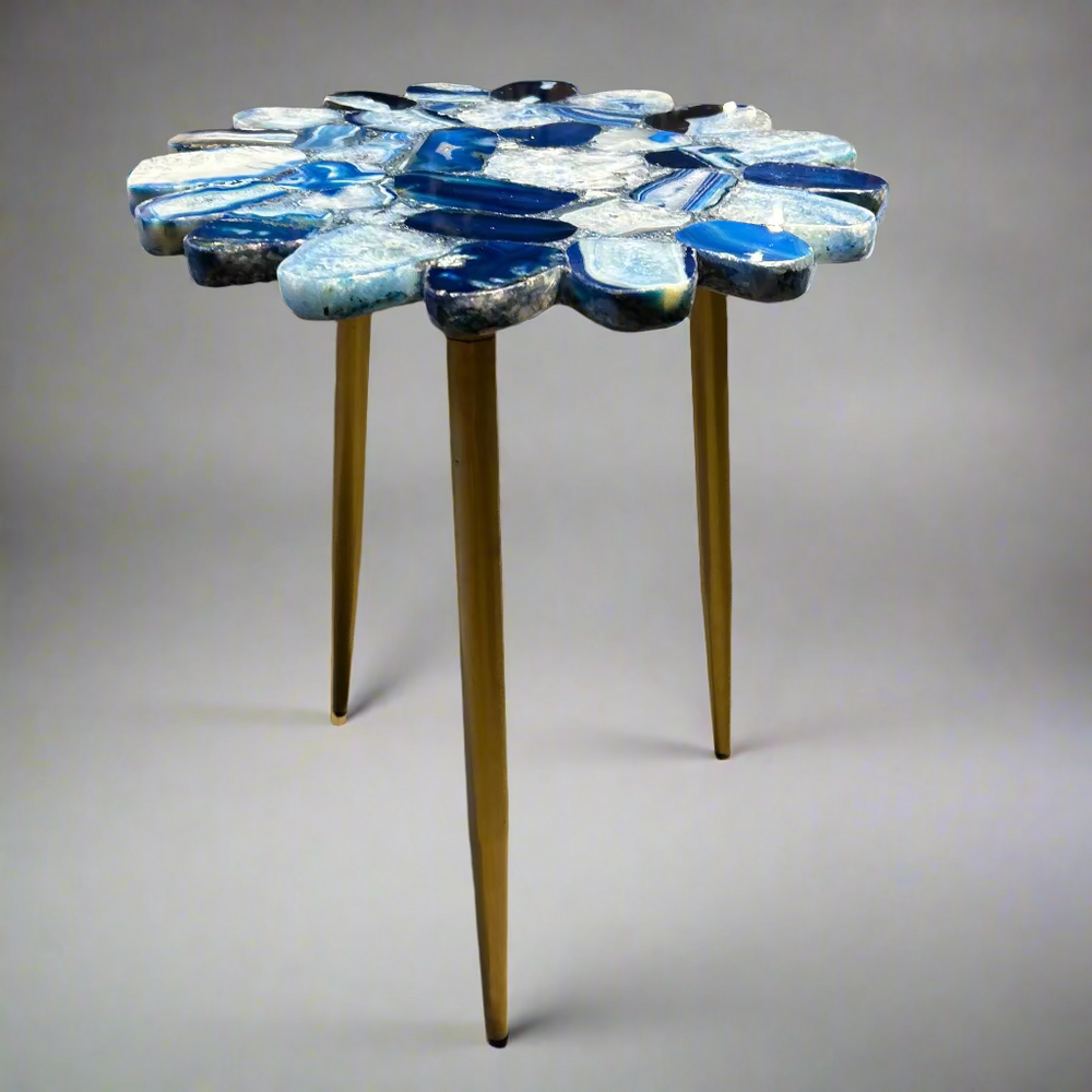 Decorative table with blue and white floral design