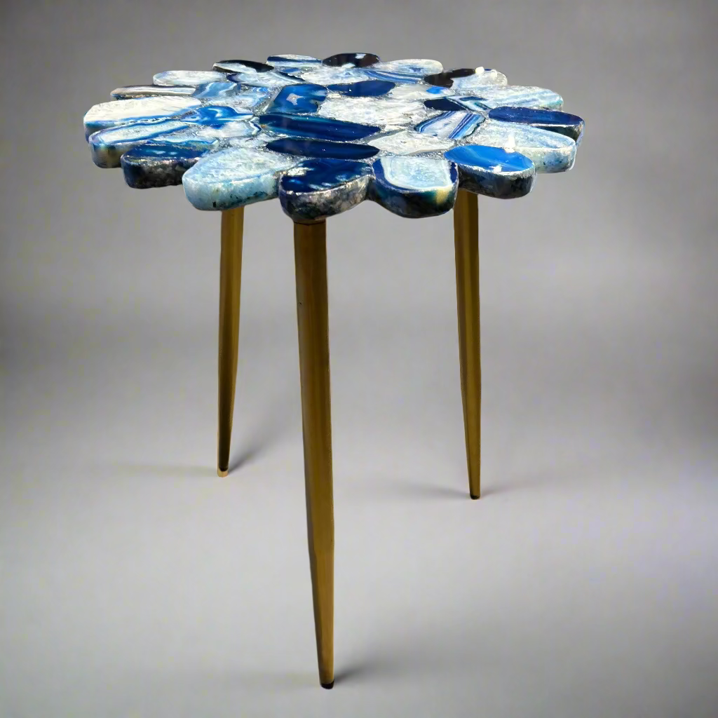 Decorative table with blue and white floral design