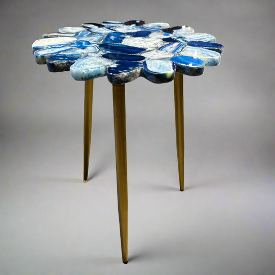 Decorative table with blue and white floral design