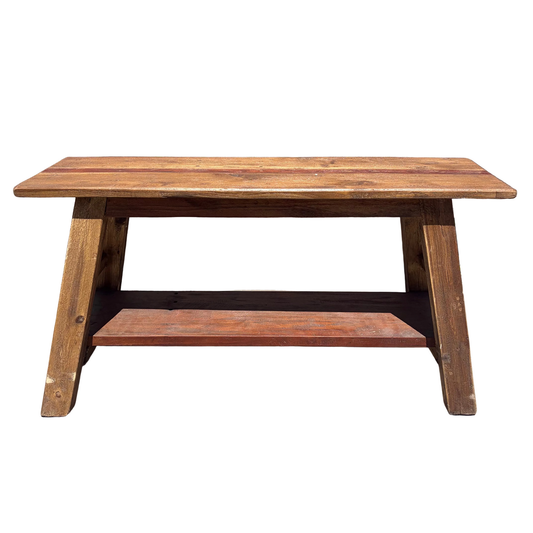 Classic Reclaimed Wood Bench with Bottom Shelf