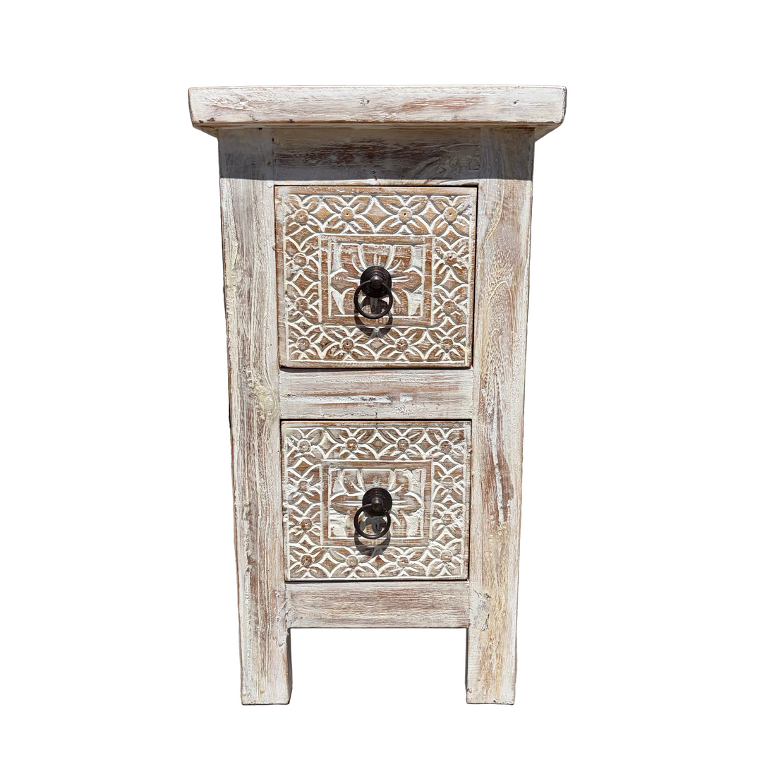 Slim Two Drawer Reclaimed Teak Nightstand
