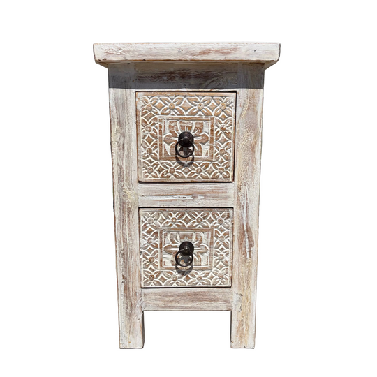 Slim Two Drawer Reclaimed Teak Nightstand