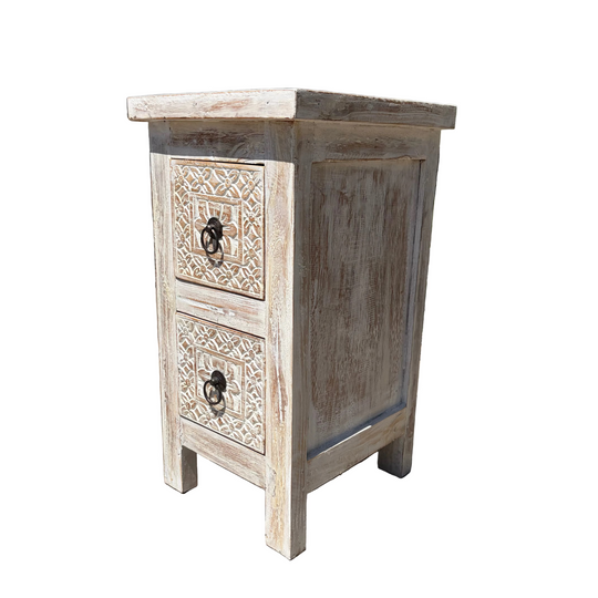 Slim Two Drawer Reclaimed Teak Nightstand