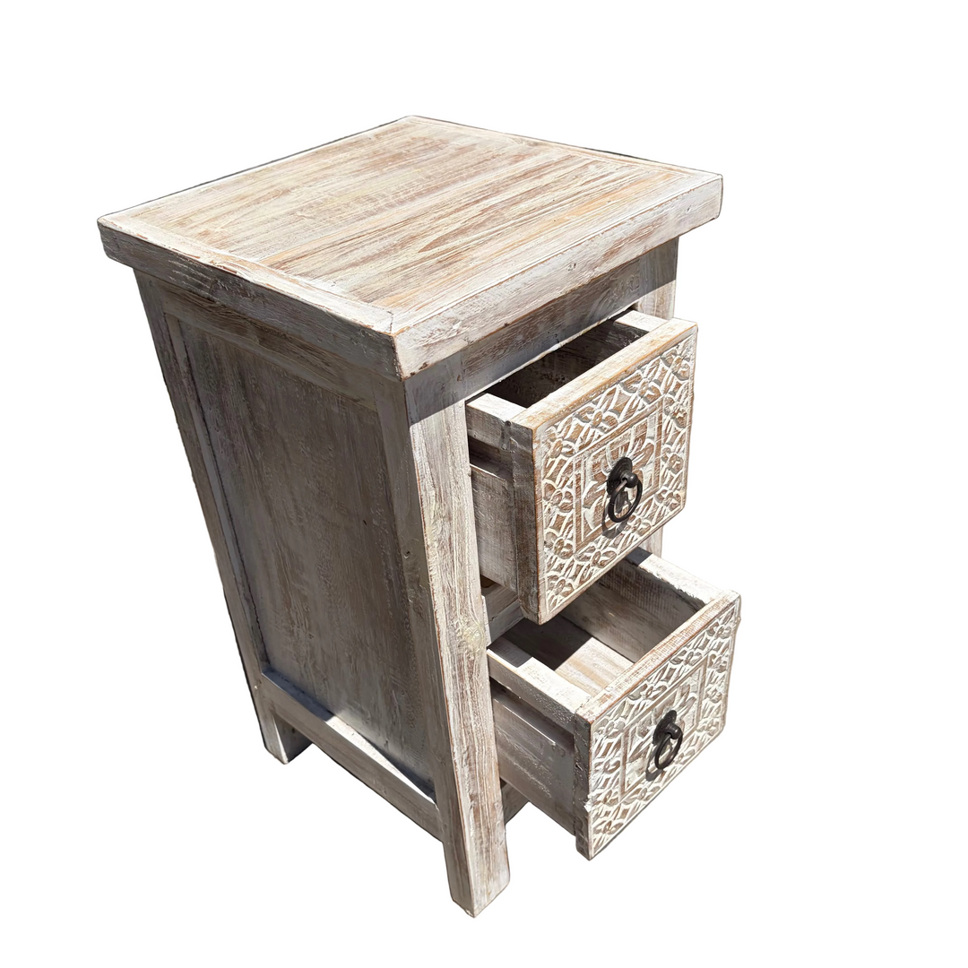 Slim Two Drawer Reclaimed Teak Nightstand