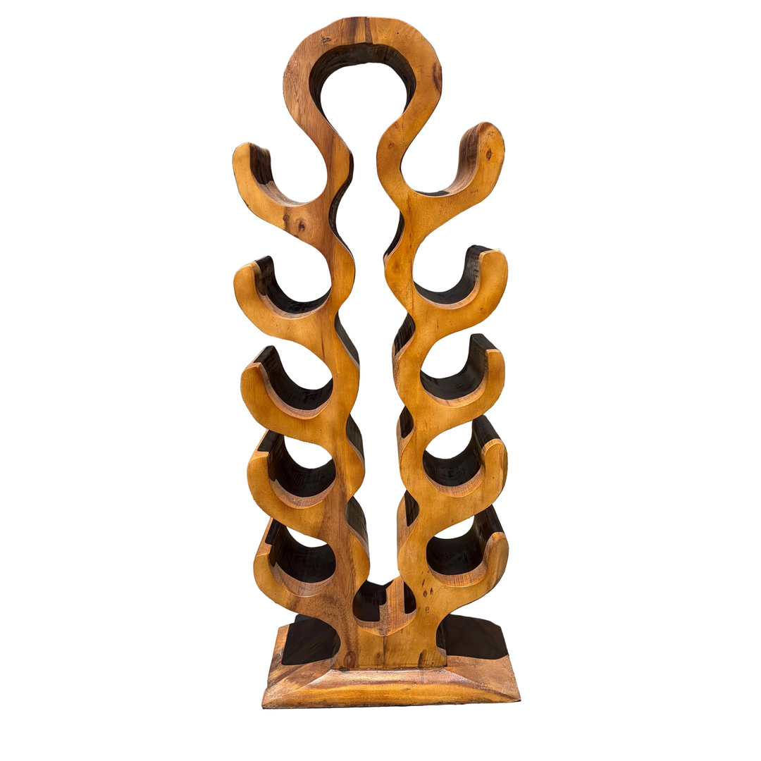 Double Teak Bottle Rack Stand