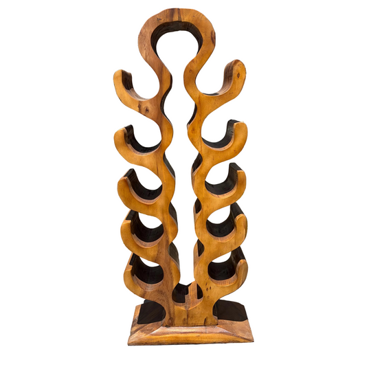 Double Teak Bottle Rack Stand