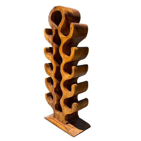 Double Teak Bottle Rack Stand