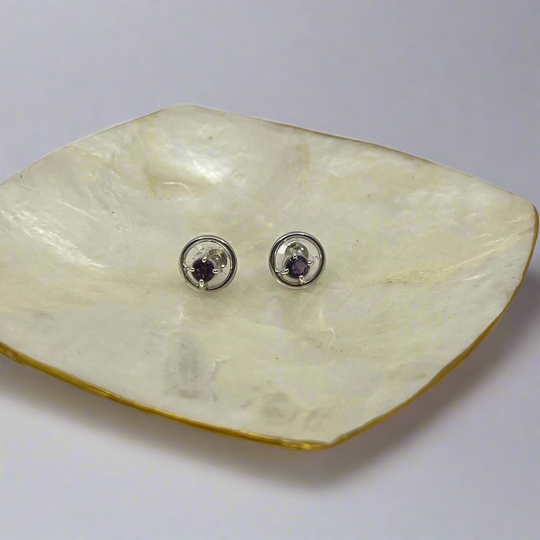 Amethyst Circle Stud Earrings