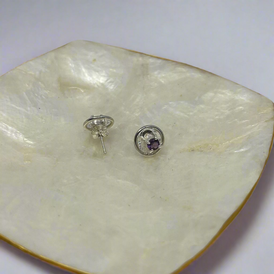 Amethyst Circle Stud Earrings