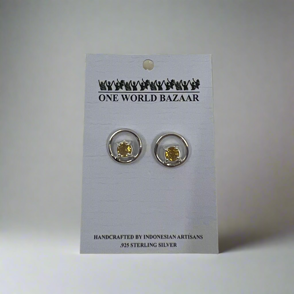 Citrine Circle Stud Earrings