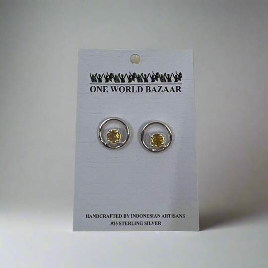 Citrine Circle Stud Earrings