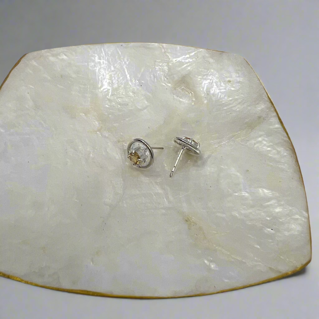 Citrine Circle Stud Earrings