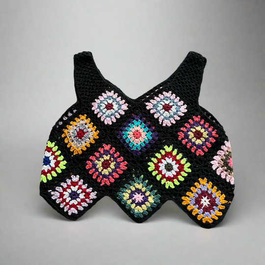 Black Crochet Tank with Rainbow Granny Squares