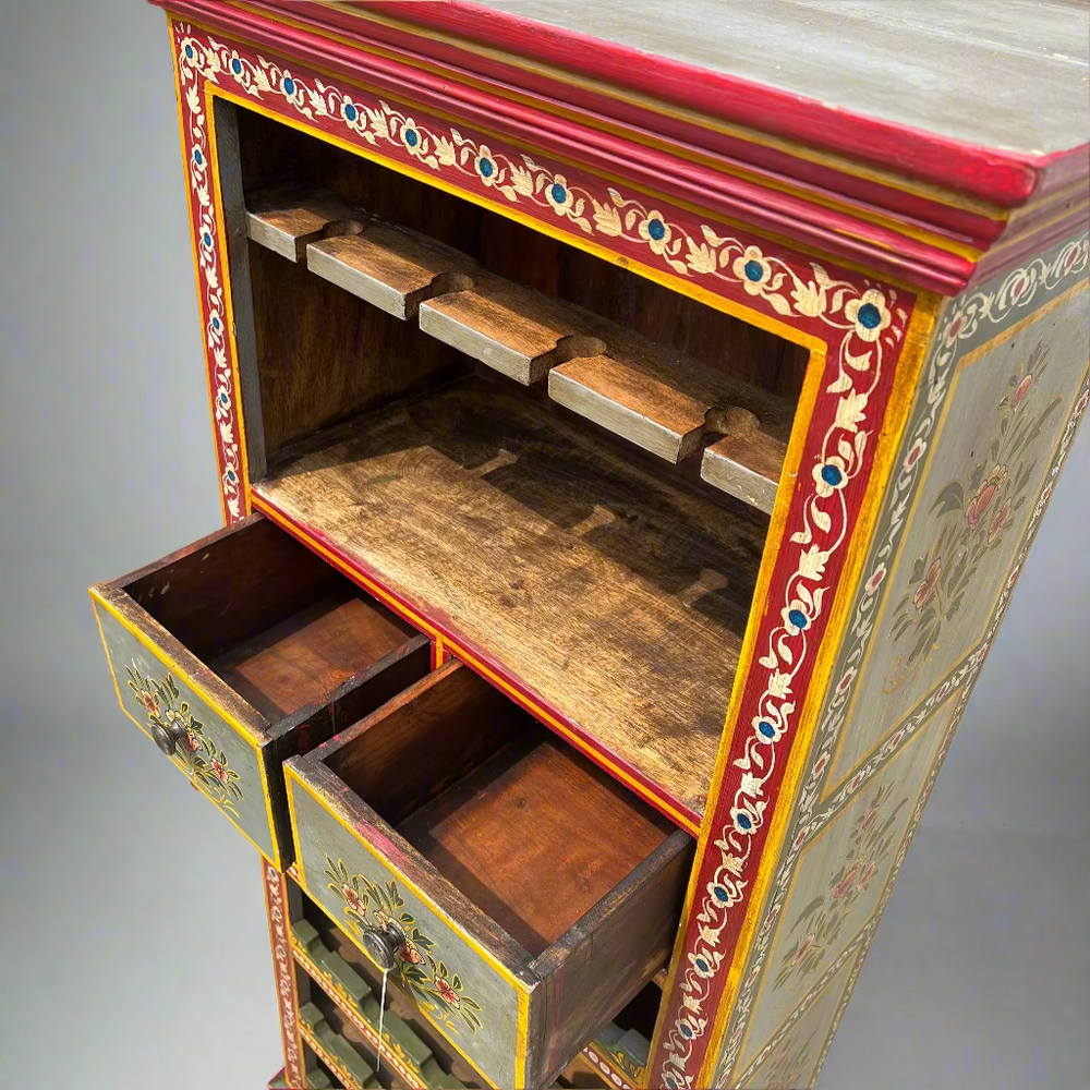 Wooden cabinet with colorful painted design 