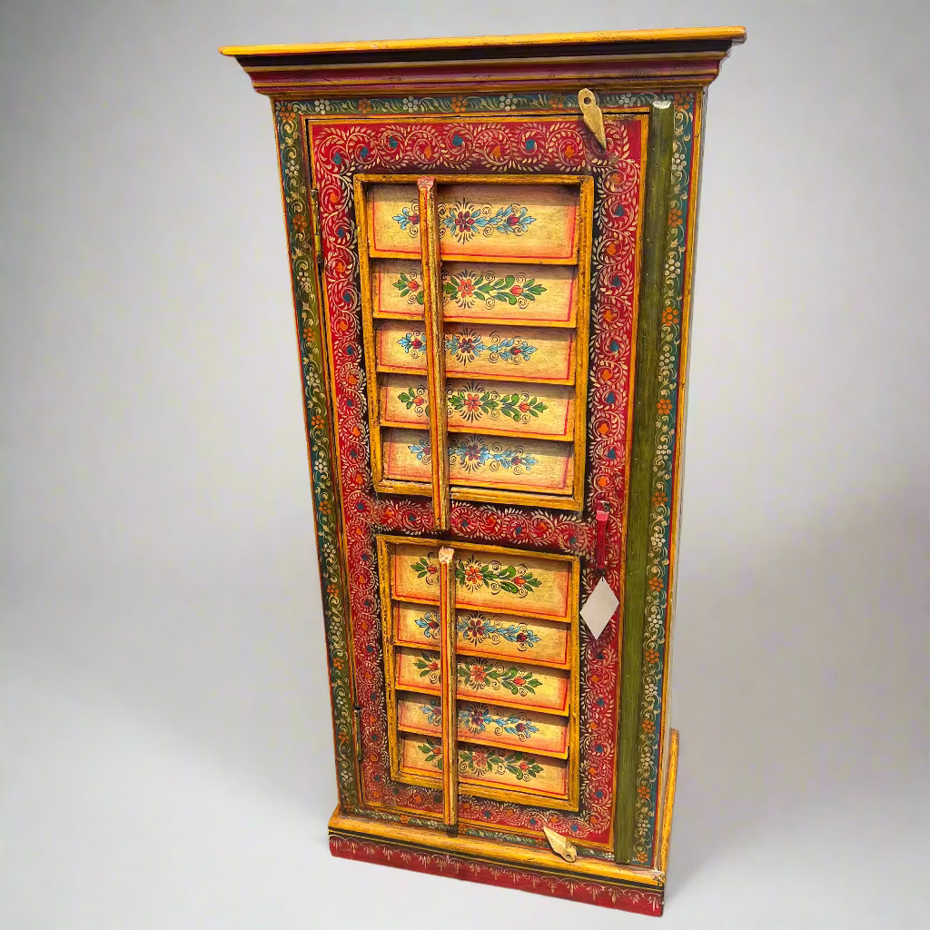 Decorative wooden cabinet with colorful design 