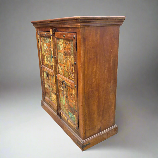 Wooden cabinet with decorative doors 