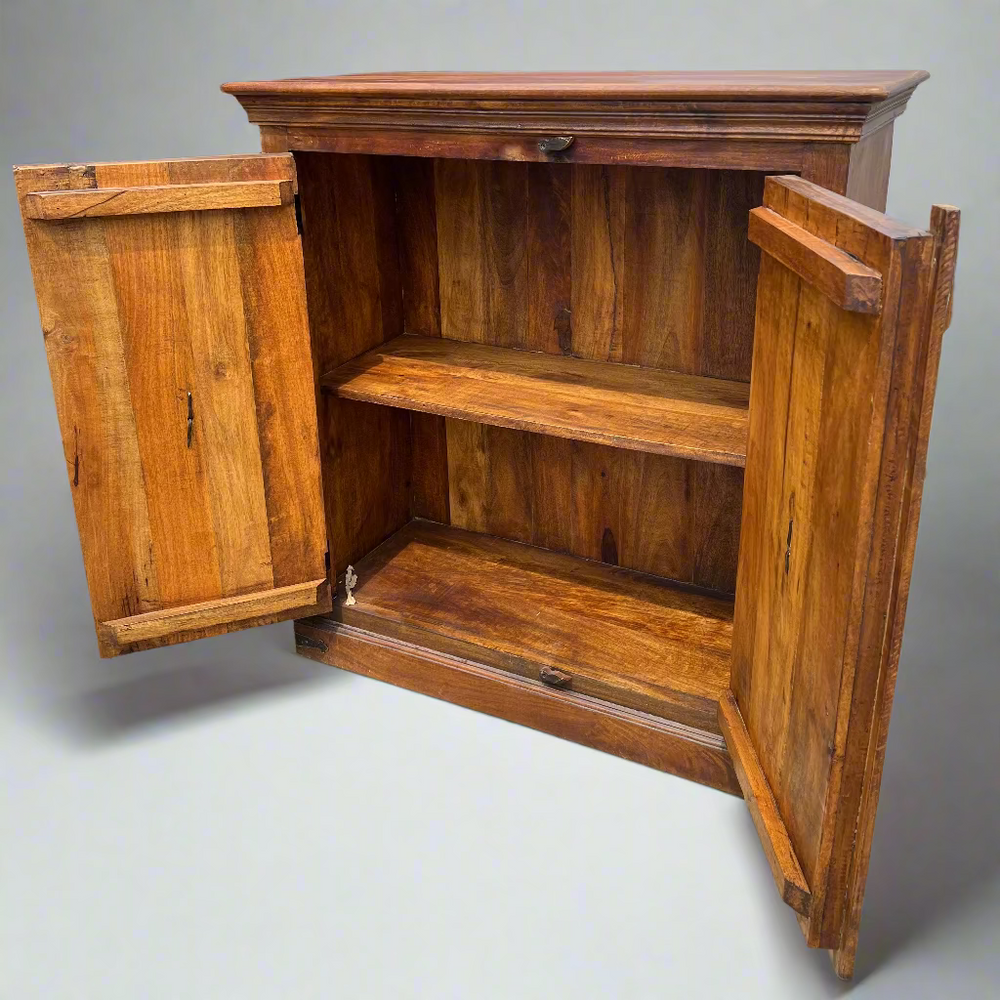 Wooden cabinet with open doors 