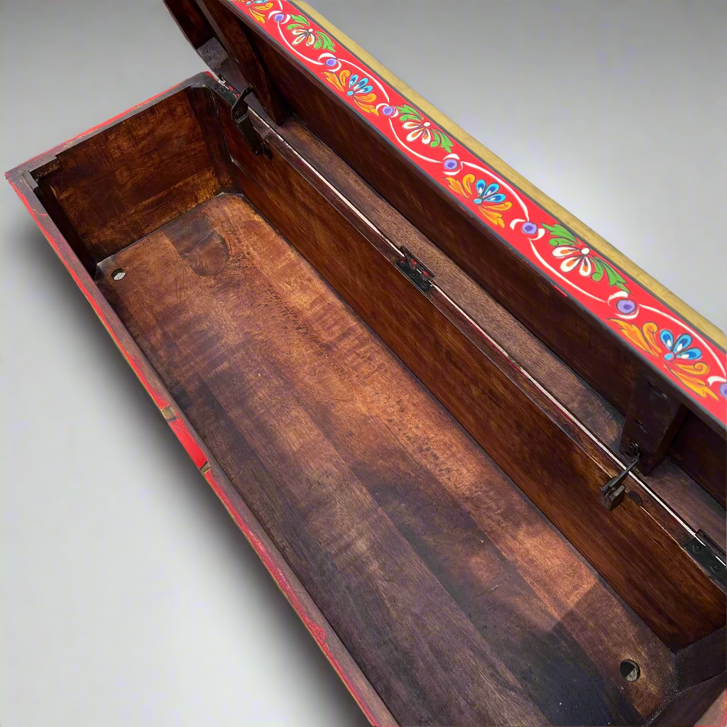 Wooden box with colorful decorative border 