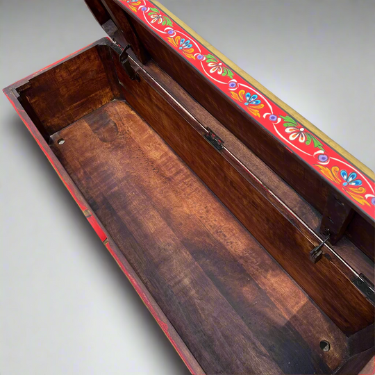 Wooden box with colorful decorative border 