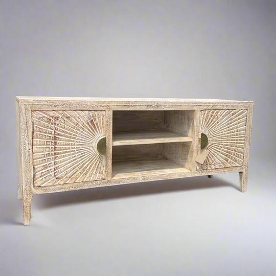 Wooden console with decorative patterns 