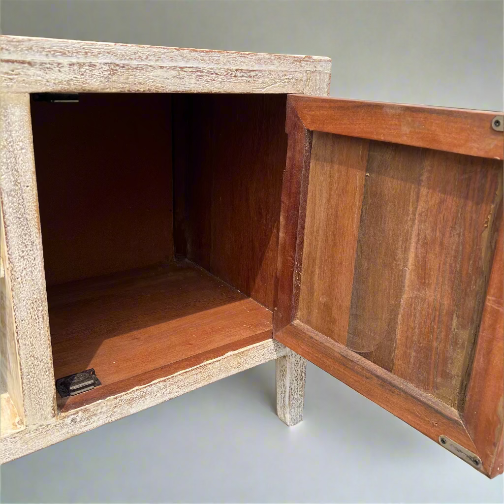 Wooden cabinet with open door 