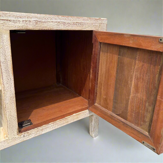 Wooden cabinet with open door 