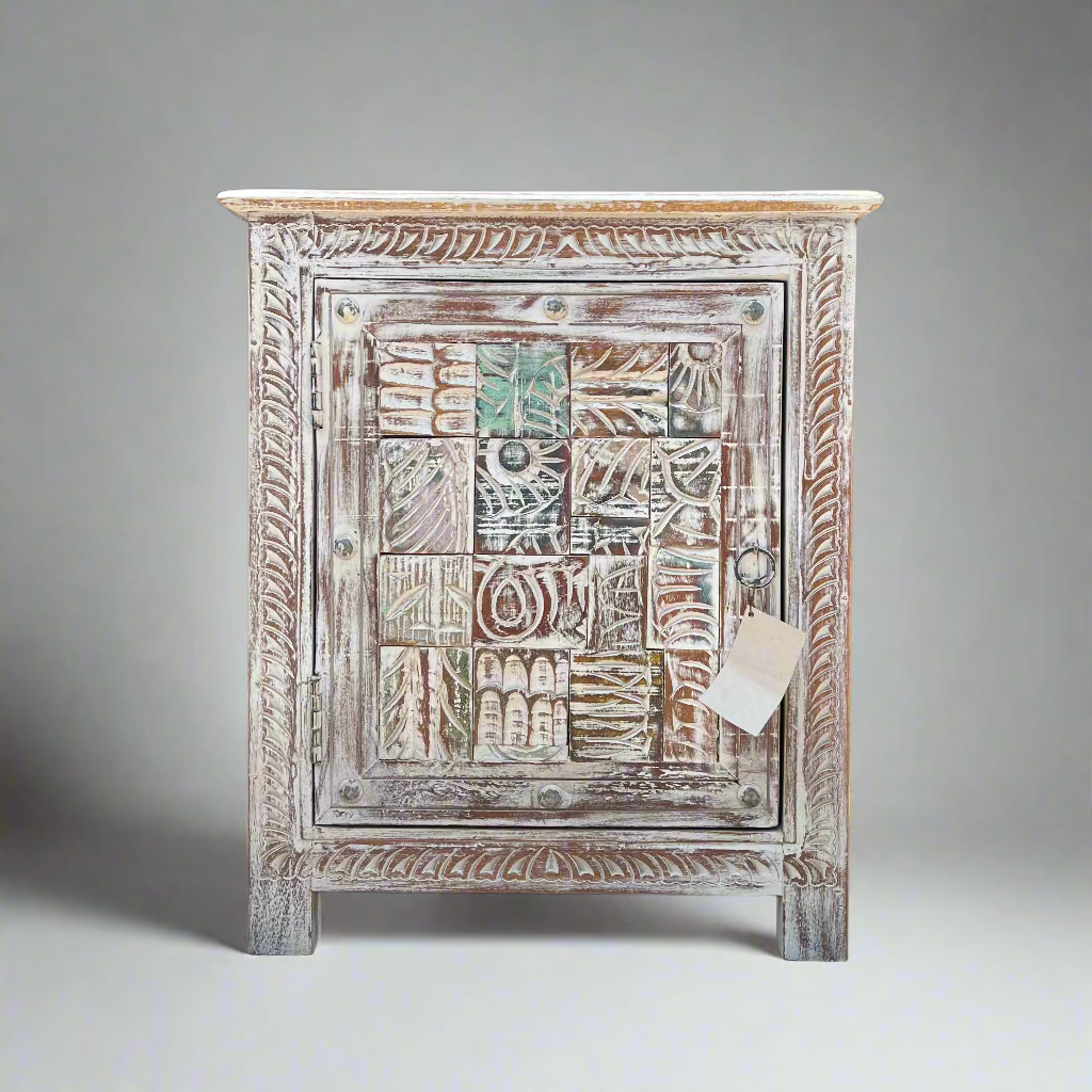Decorative wooden cabinet with intricate carvings 
