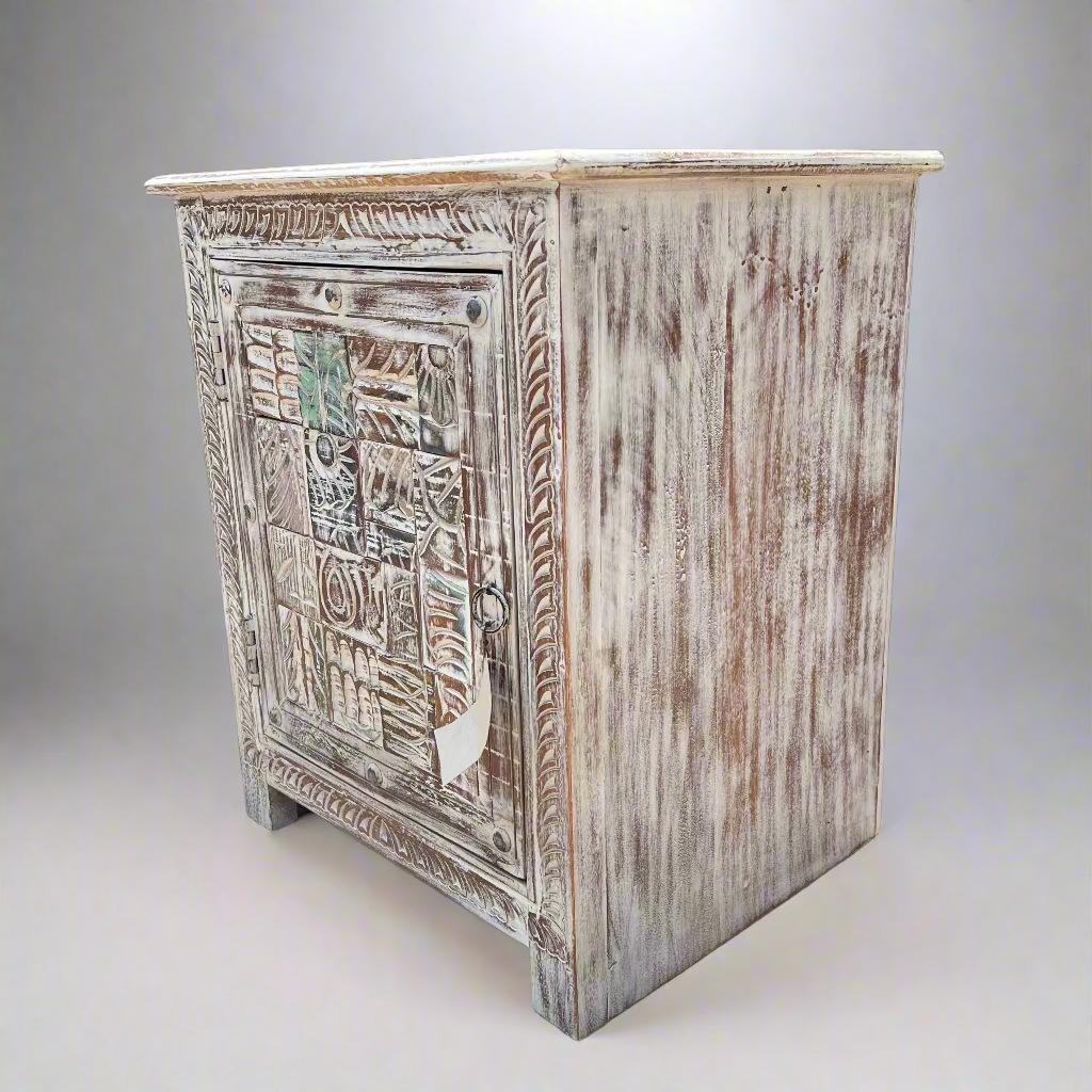 Wooden cabinet with intricate carvings 