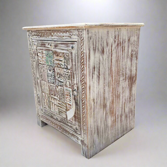 Wooden cabinet with intricate carvings 