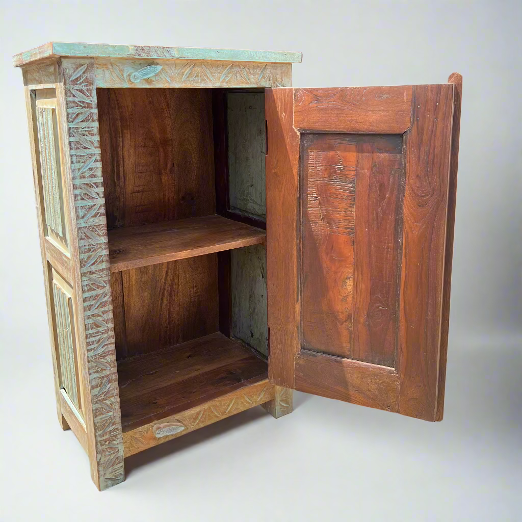 Wooden cabinet with open door 