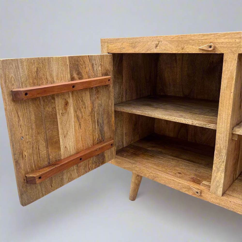 Wooden cabinet with open door 