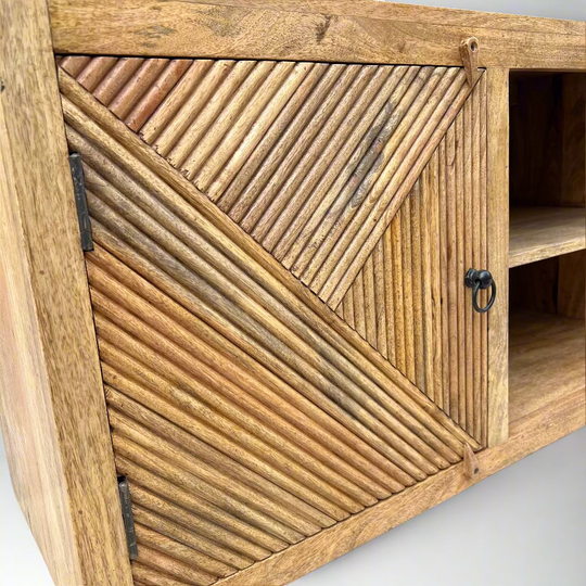 Wooden cabinet with wicker door design 