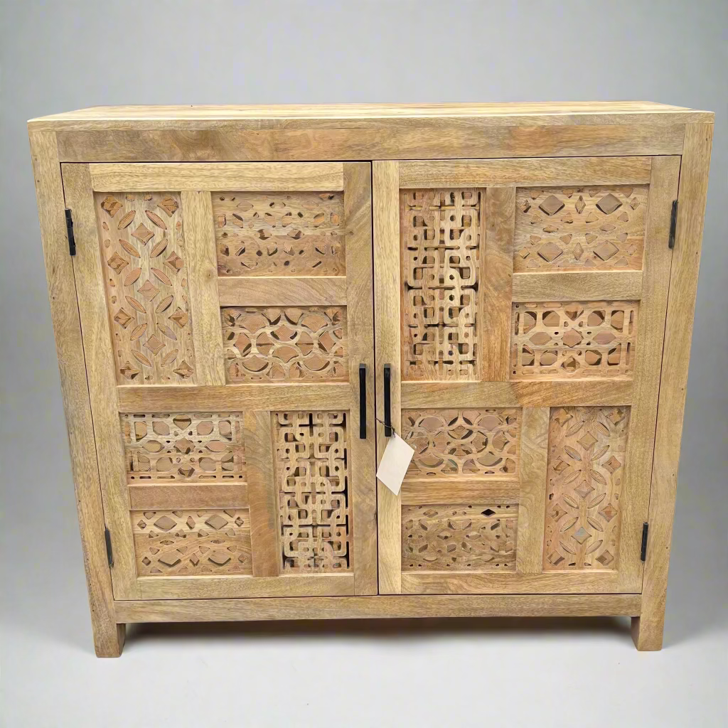Wooden cabinet with intricate carvings 
