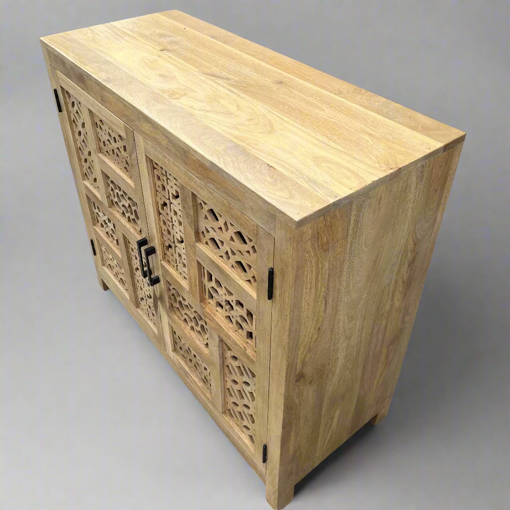Wooden cabinet with intricate carvings 
