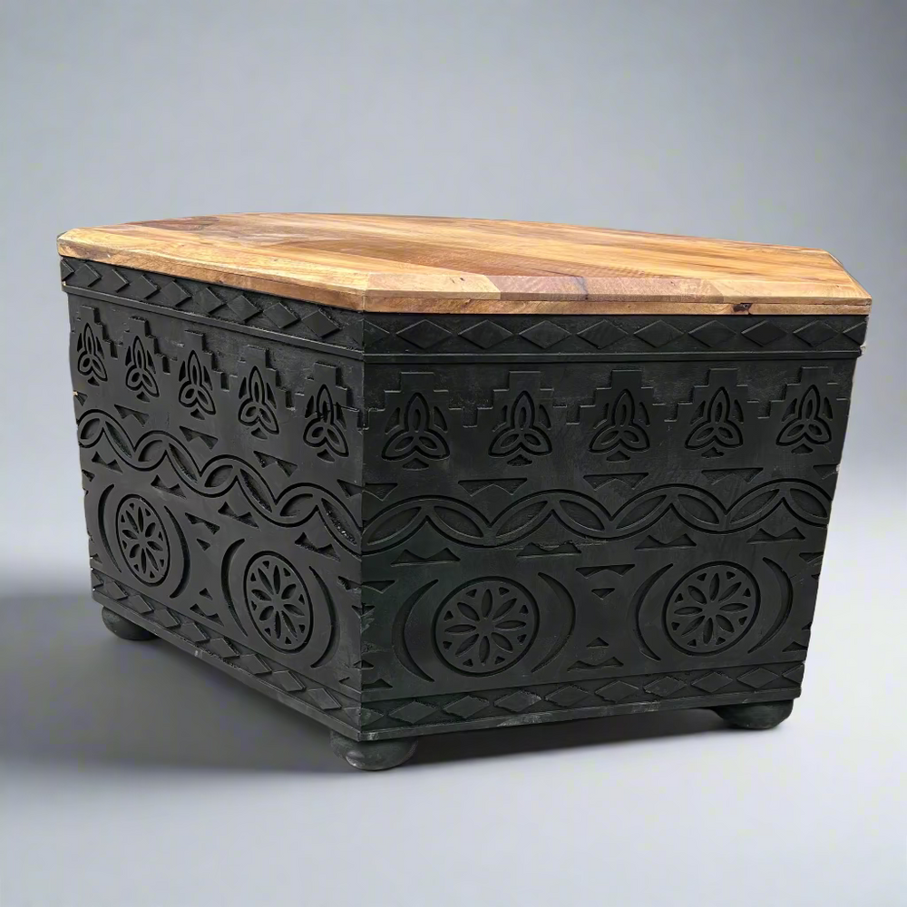 Decorative black table with wooden top 
