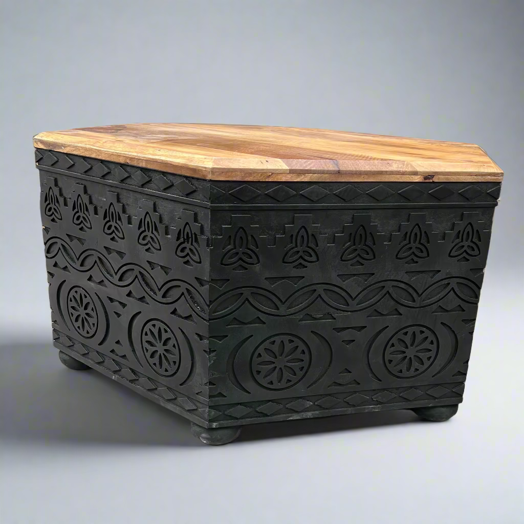 Decorative black table with wooden top 