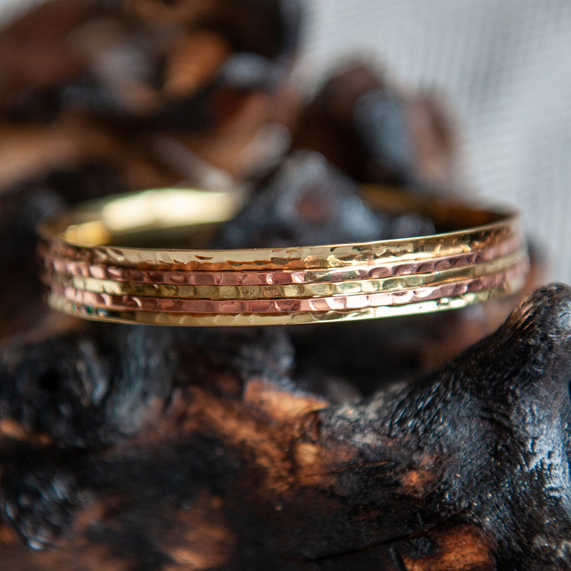 Meditation Bracelet Hammered Brass & Copper
