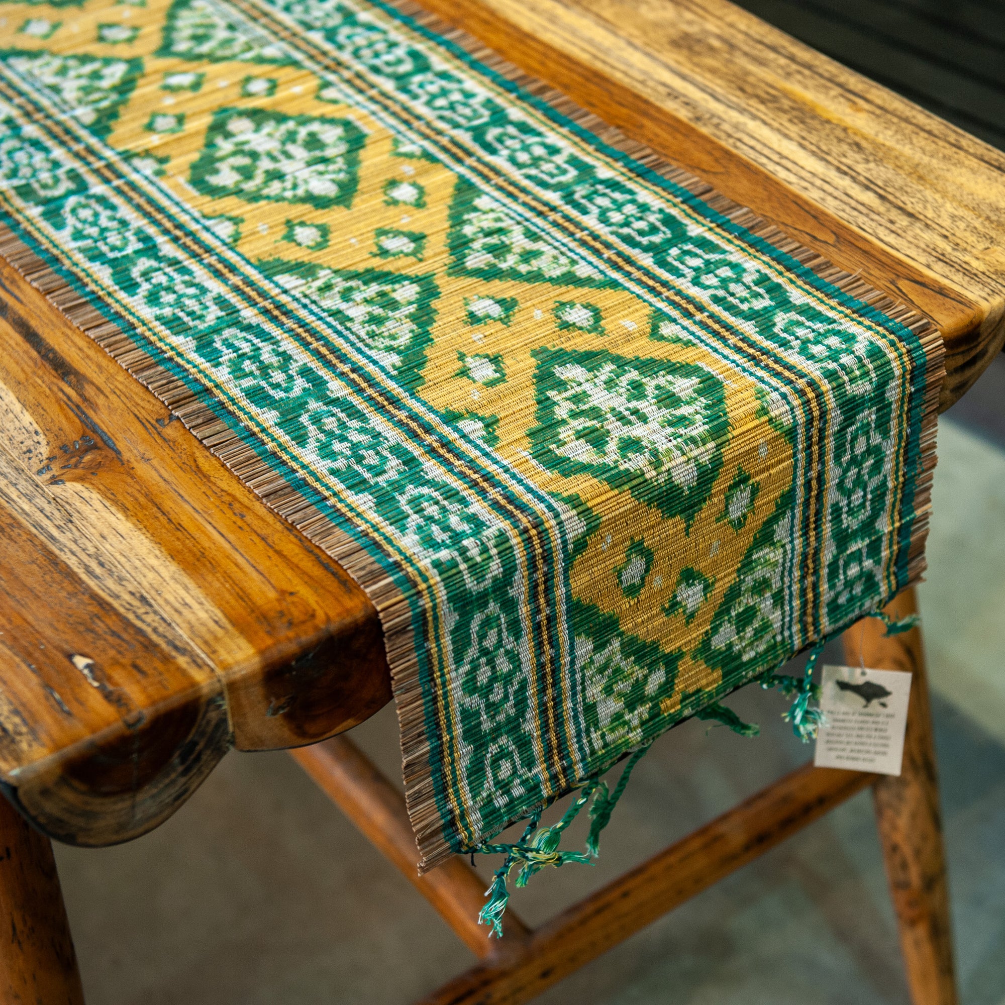 Ikat Weave on Bamboo Table Runner - Green