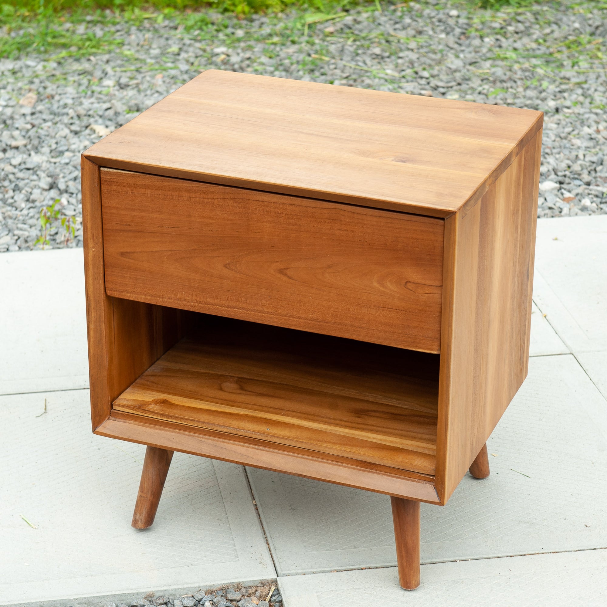 Teak 'Radio' Style Night Stand - Natural