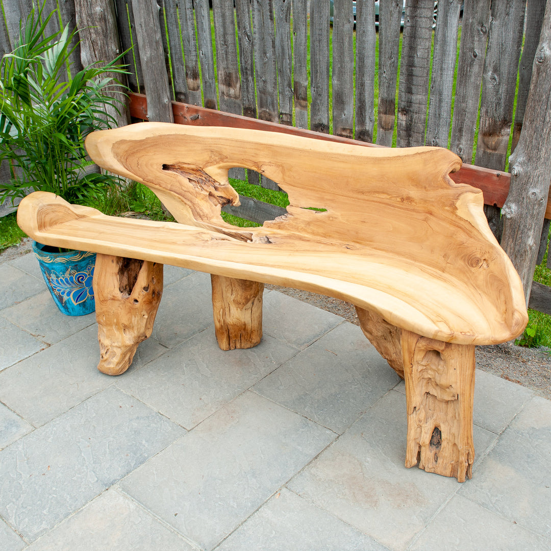 Long Reclaimed Teak Root Bench – One World Bazaar