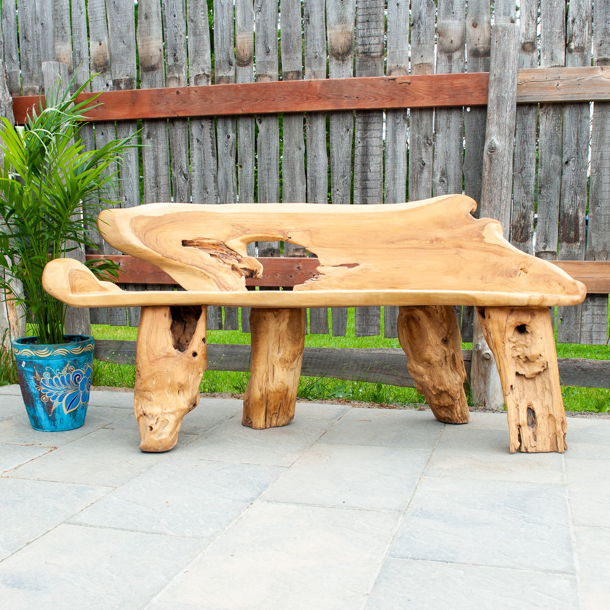 Long Reclaimed Teak Root Bench