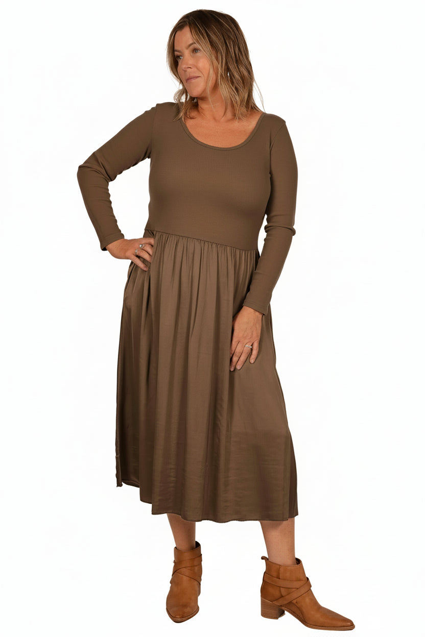 Longsleeve Dress with Satin Skirt