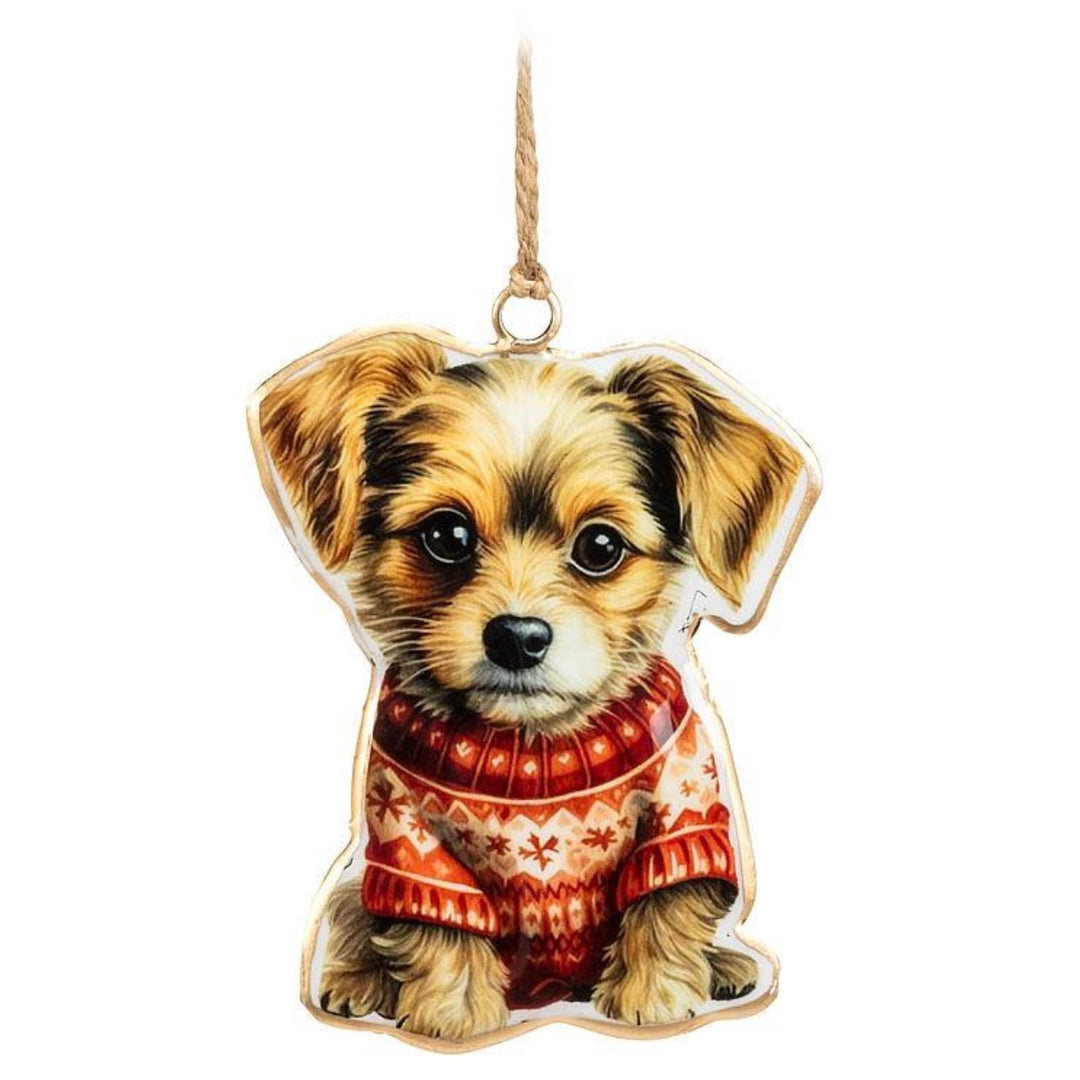 Metal Sweet Dog in Sweater Ornament
